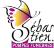 Logo des Pompes Funèbres Sébastien avec un papillon coloré.
